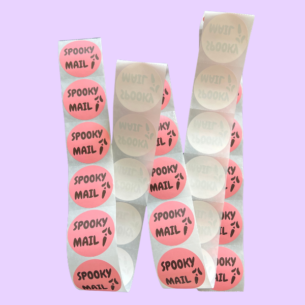 Spooky Mail - 2 Inch Circle Pink Mailer Stickers, 50ct