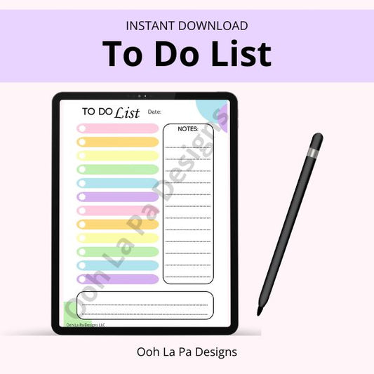 To Do List - Pastel Rainbow, Digital Download